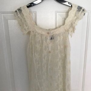 Blue Asphalt 3 Button See Through Lace top size M